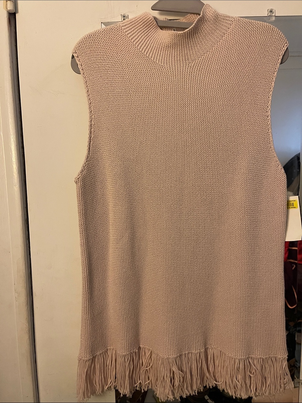 Trina Turk 100% Cotton, Sleeveless, Mock Turtleneck, Knit Fringe Tunic